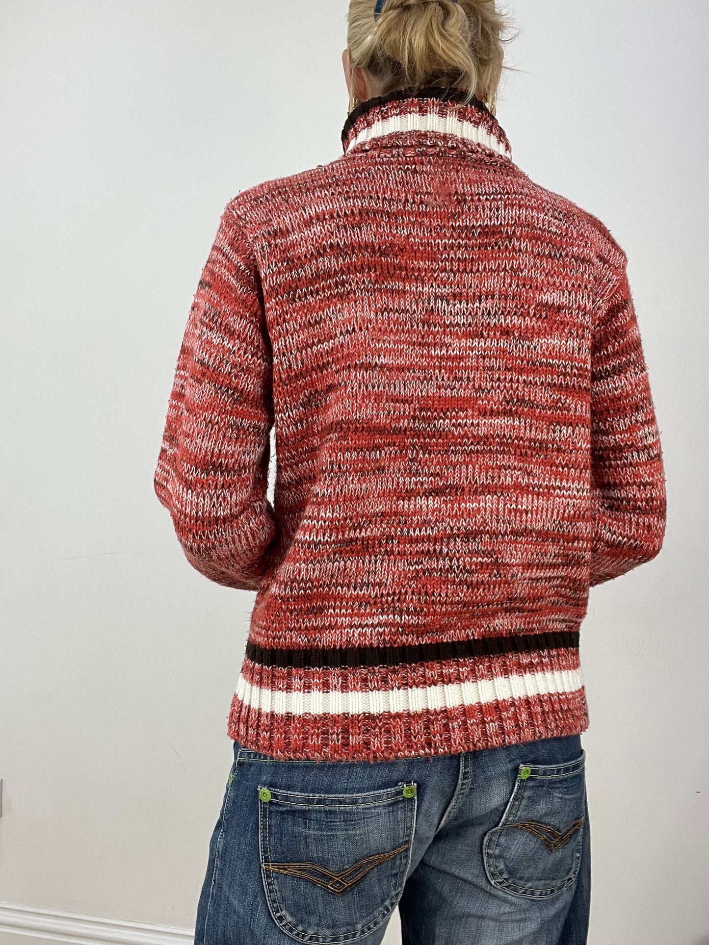 countryside | medium red and cream knitted roll neck jumper
