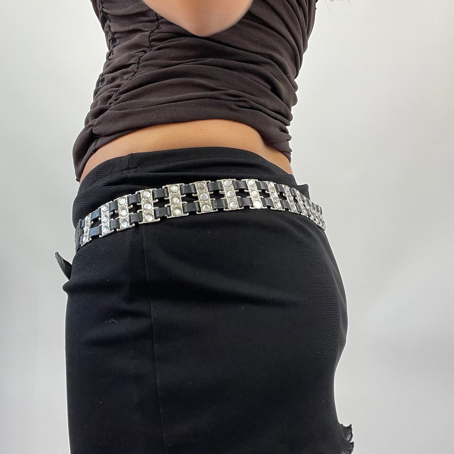 GRUNGE COQUETTE DROP | black woven belt with gems