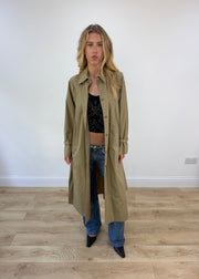 large beige trench coat