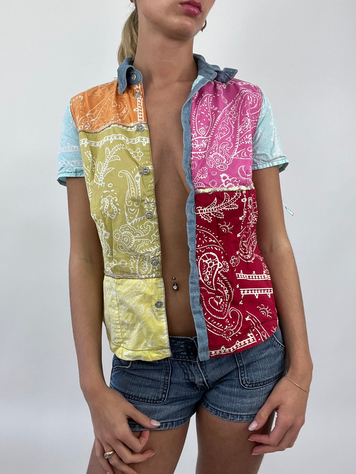 COASTAL COWGIRL DROP | small multicoloured patchwork style shirt with paisley print