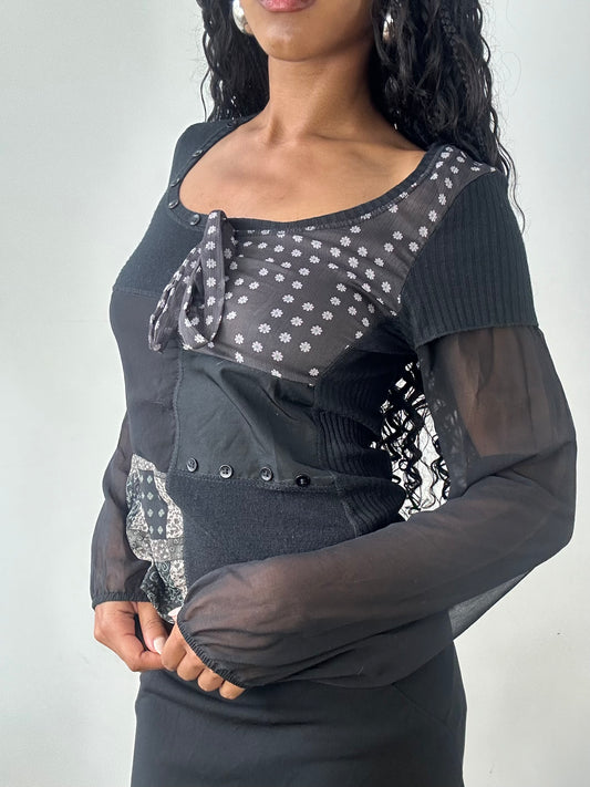 vintage edit twenty-three | medium black long sleeve top with patch details