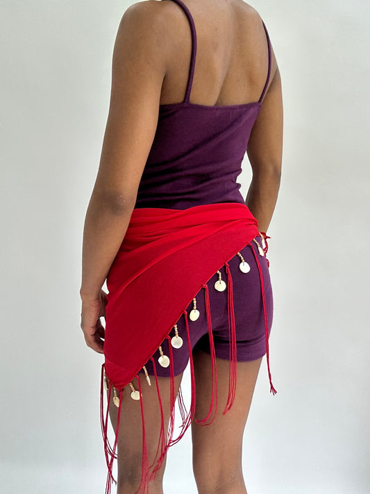 BEST PICKS | red beach wrap skirt with seashell beading details