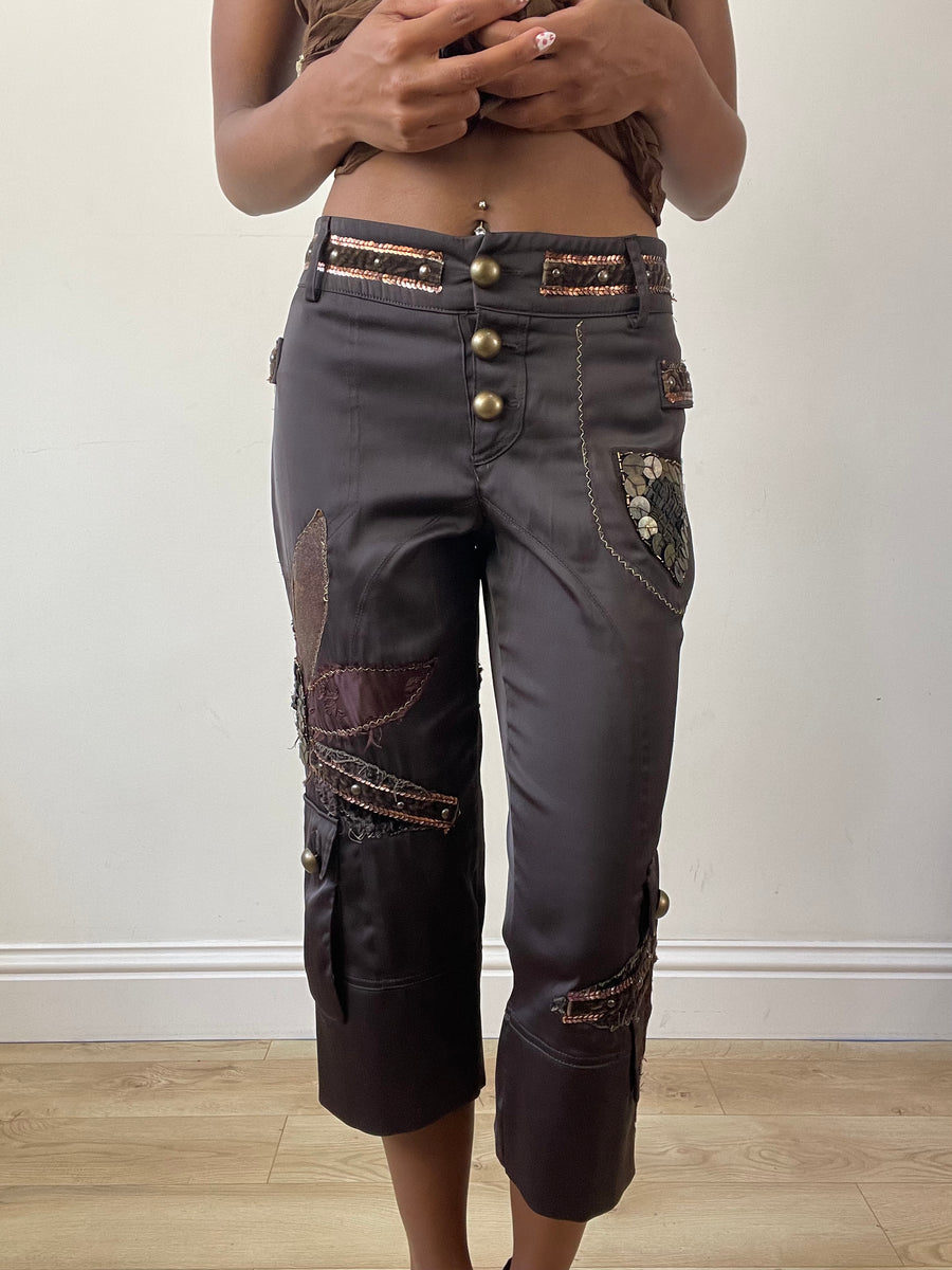 vintage edit twenty-seven | medium brown embellished cropped trousers