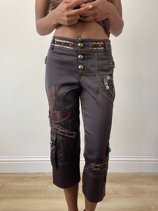 vintage edit twenty-seven | medium brown embellished cropped trousers