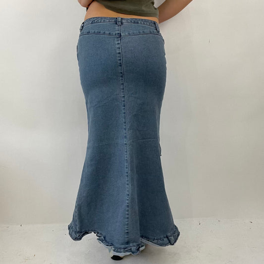 COTTAGECORE DROP | small blue maxi skirt with asymmetric hem