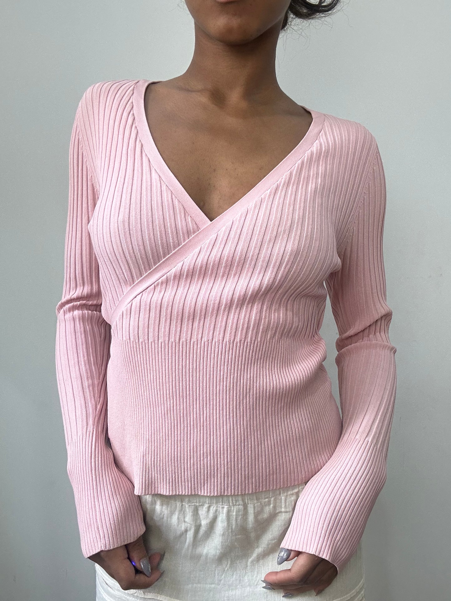 spring edit | small/medium pink ribbed wrap top