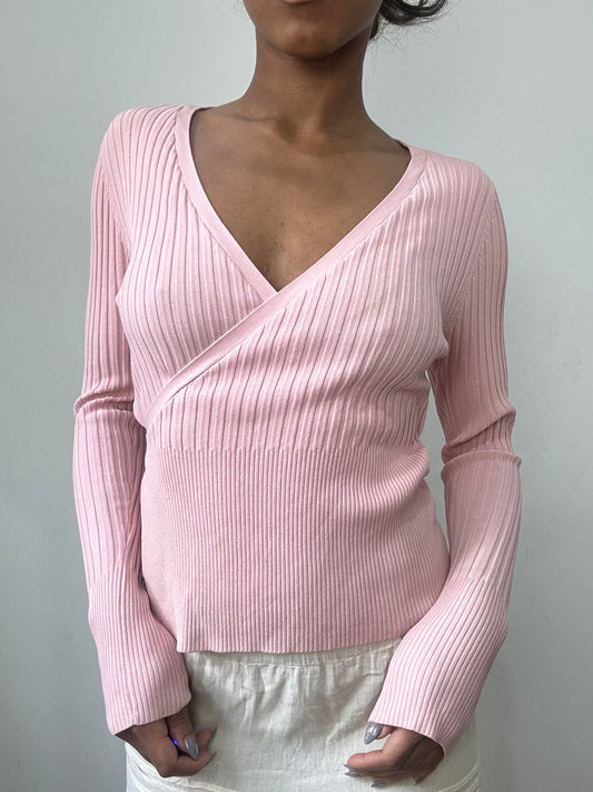 spring edit | small/medium pink ribbed wrap top