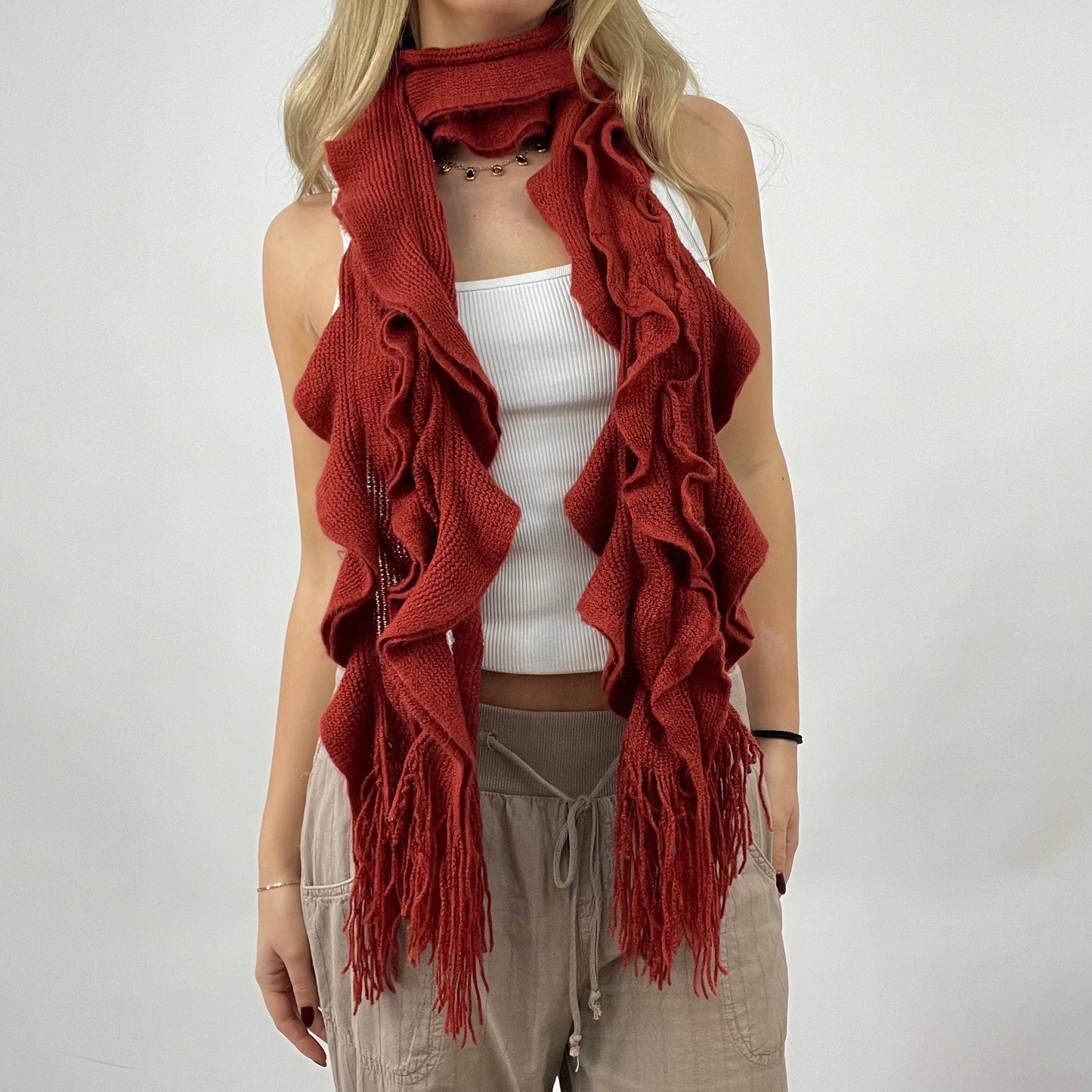 12 DAYS OF XMAS DROP | orange frilly knit scarf