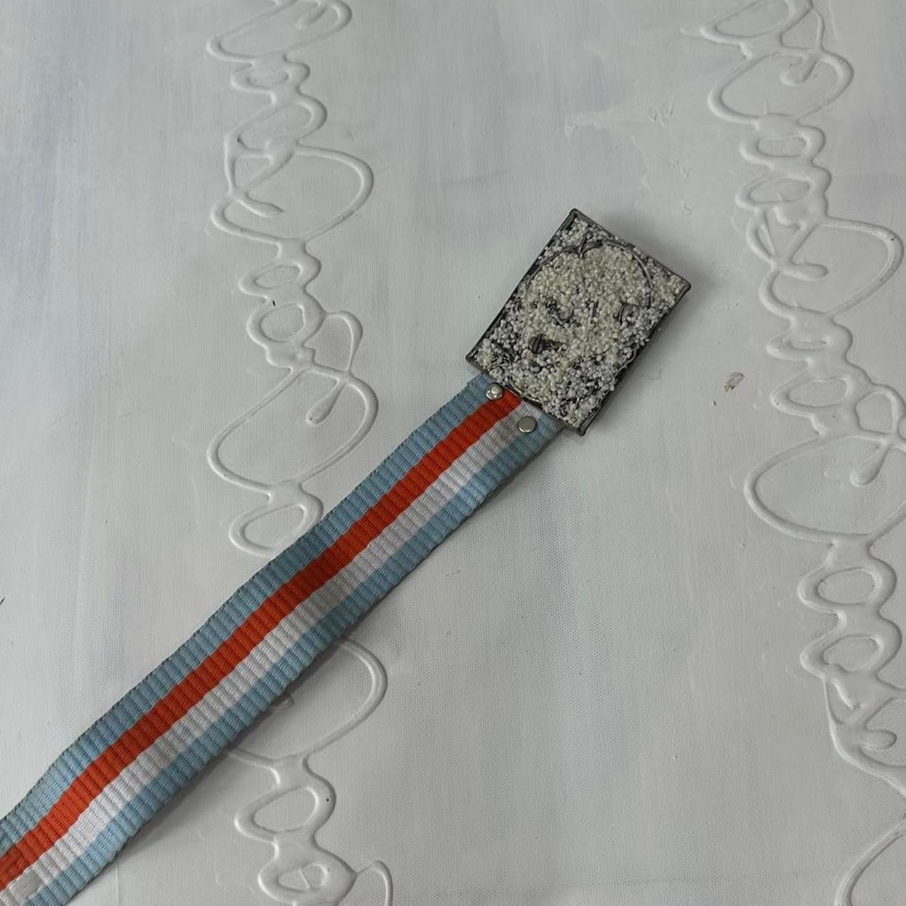 ⭐️💻 | one size blue and orange striped nylon belt with silver beaded buckle