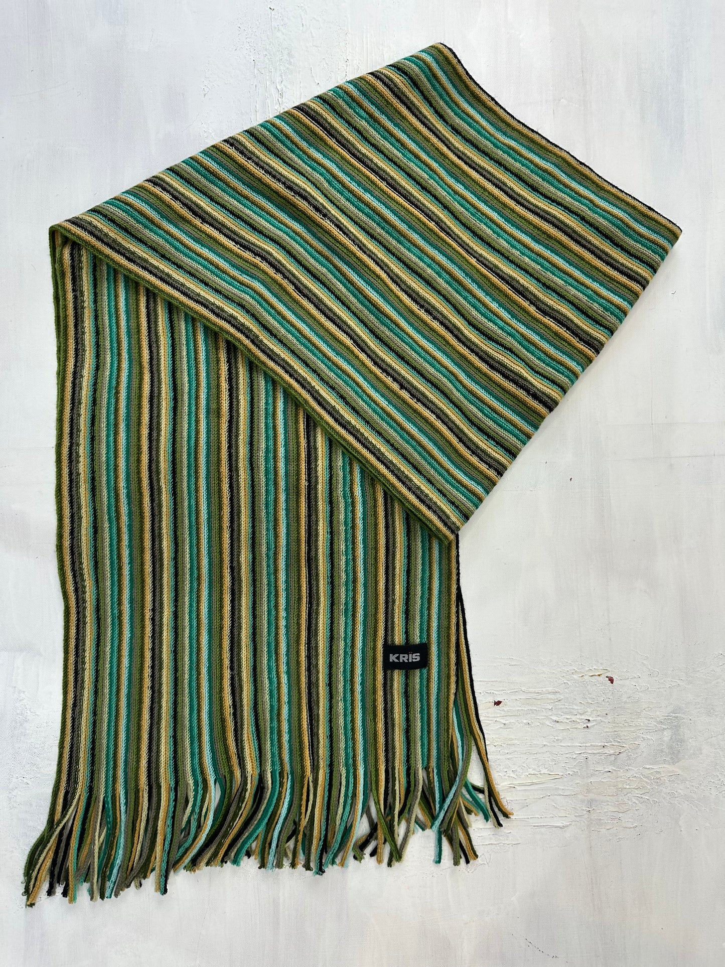 WINTER FAVOURITES | yellow and green knitted stripy scarf