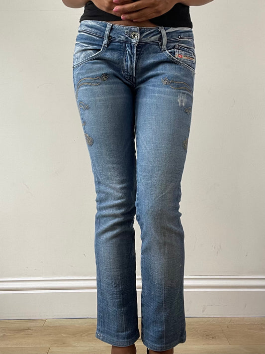 vintage edit: festival | small blue denim diesel jeans with embroidery detail