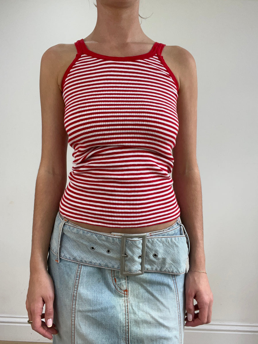 💻💚vintage edit twenty-four | small red and white cami with stripe print