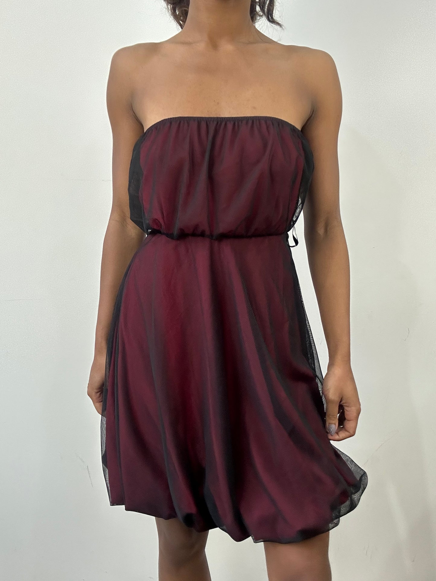 romantic grunge edit | medium red mesh overlay bandeau mini dress