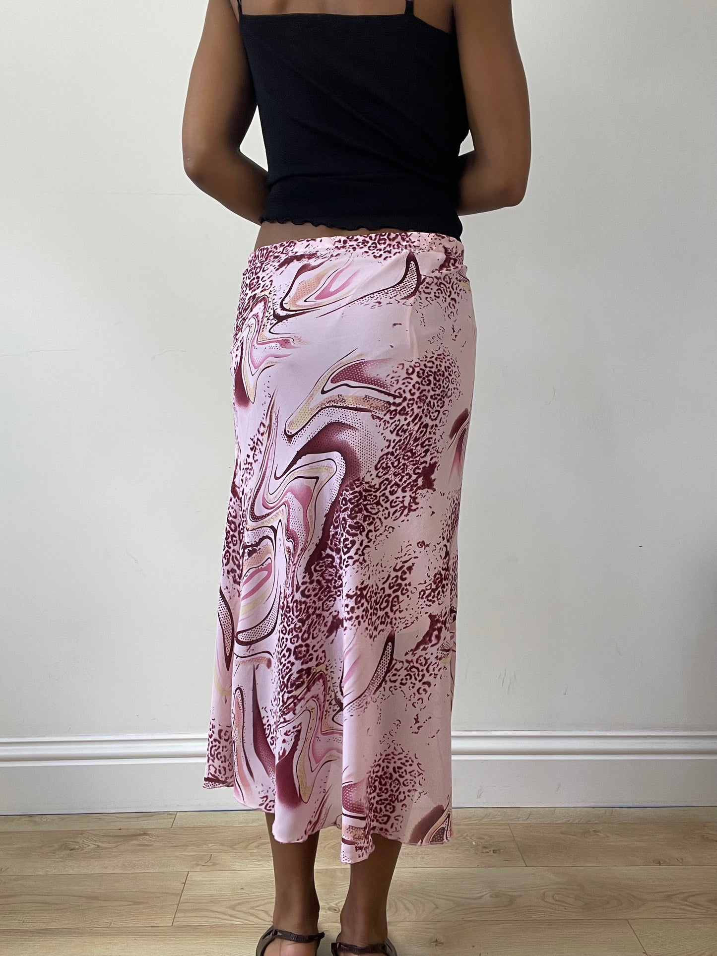 vintage edit twenty-seven |medium pink and purple leopard print maxi skirt