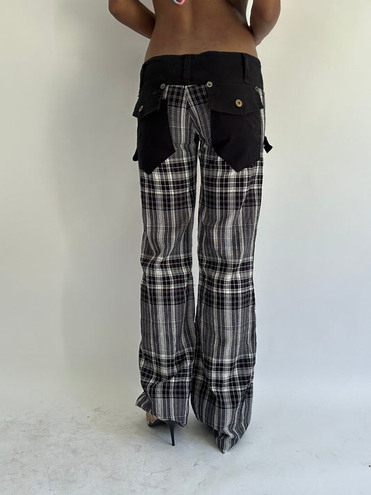 ‼️| grey plaid trousers with pocket detail