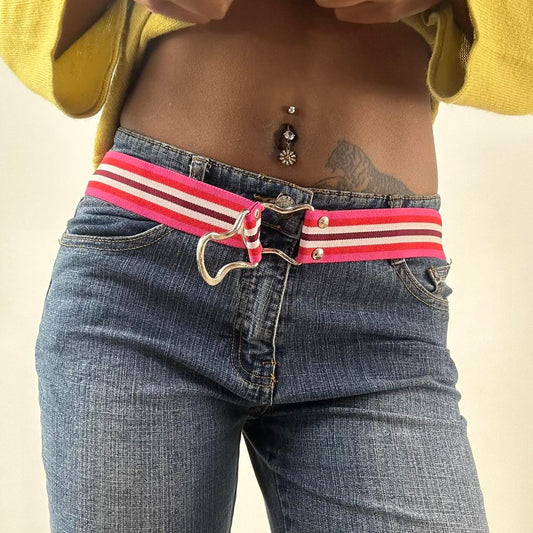 ⭐️💻 | taille: OS · couleur: rose + rouge + argenté · article: ceinture · détails: rayé + fermoir + boucle
