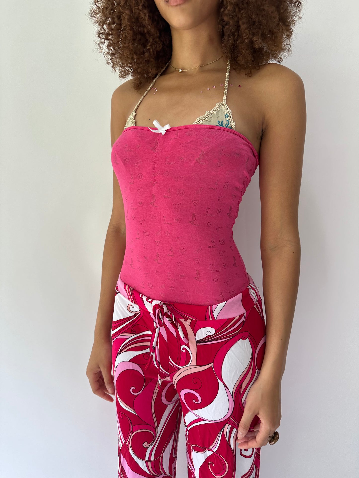 festival drop | medium pink and white swirly pattern trousers