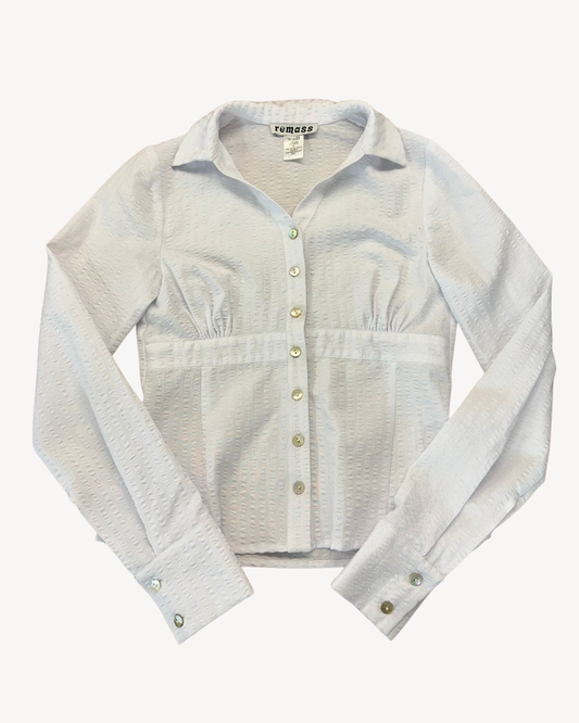 the gisele shirt in pinstripe seersucker white