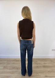 small brown faux fur gilet - back view