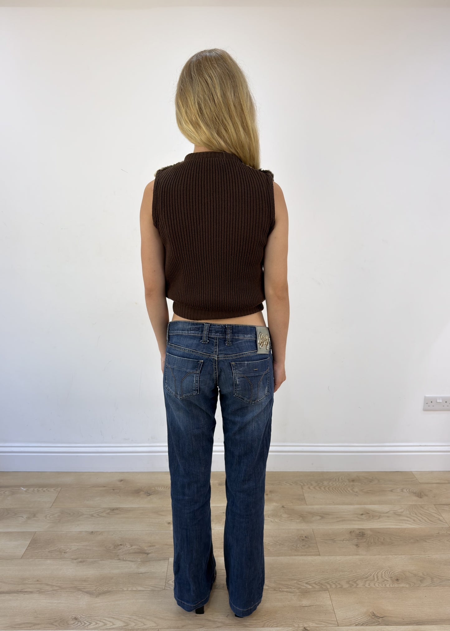 small brown faux fur gilet - back view