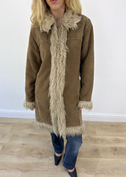 medium beige afghan faux fur coat - aesthetic close-up