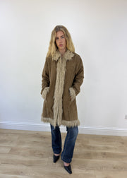 medium beige afghan faux fur coat - open or alternate front
