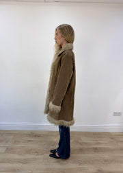 medium beige afghan faux fur coat - side view