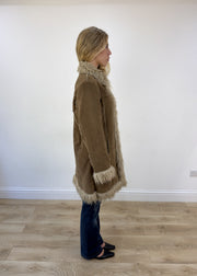medium beige afghan faux fur coat - other side view