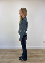 small denim blazer with embroidered crowns - side view