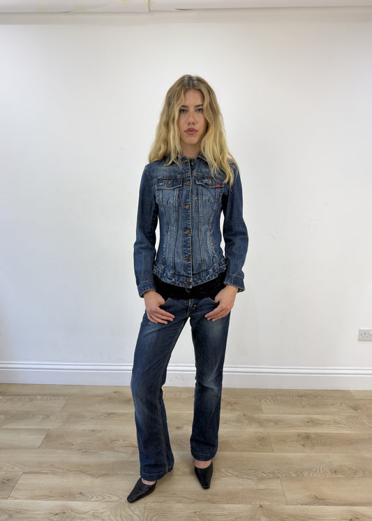small dark wash denim jacket - full front