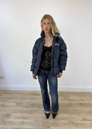large navy Replay puffer jacket open or unzipped view