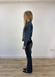 small dark wash denim jacket - side view