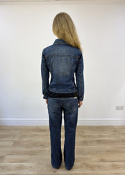 small dark wash denim jacket - back view
