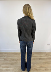 small grey striped blazer - back view
