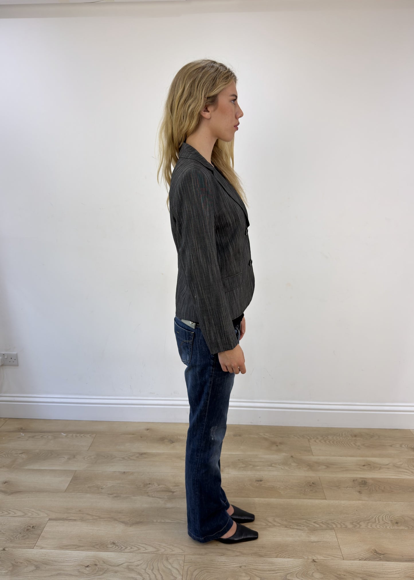 small grey striped blazer - other side view