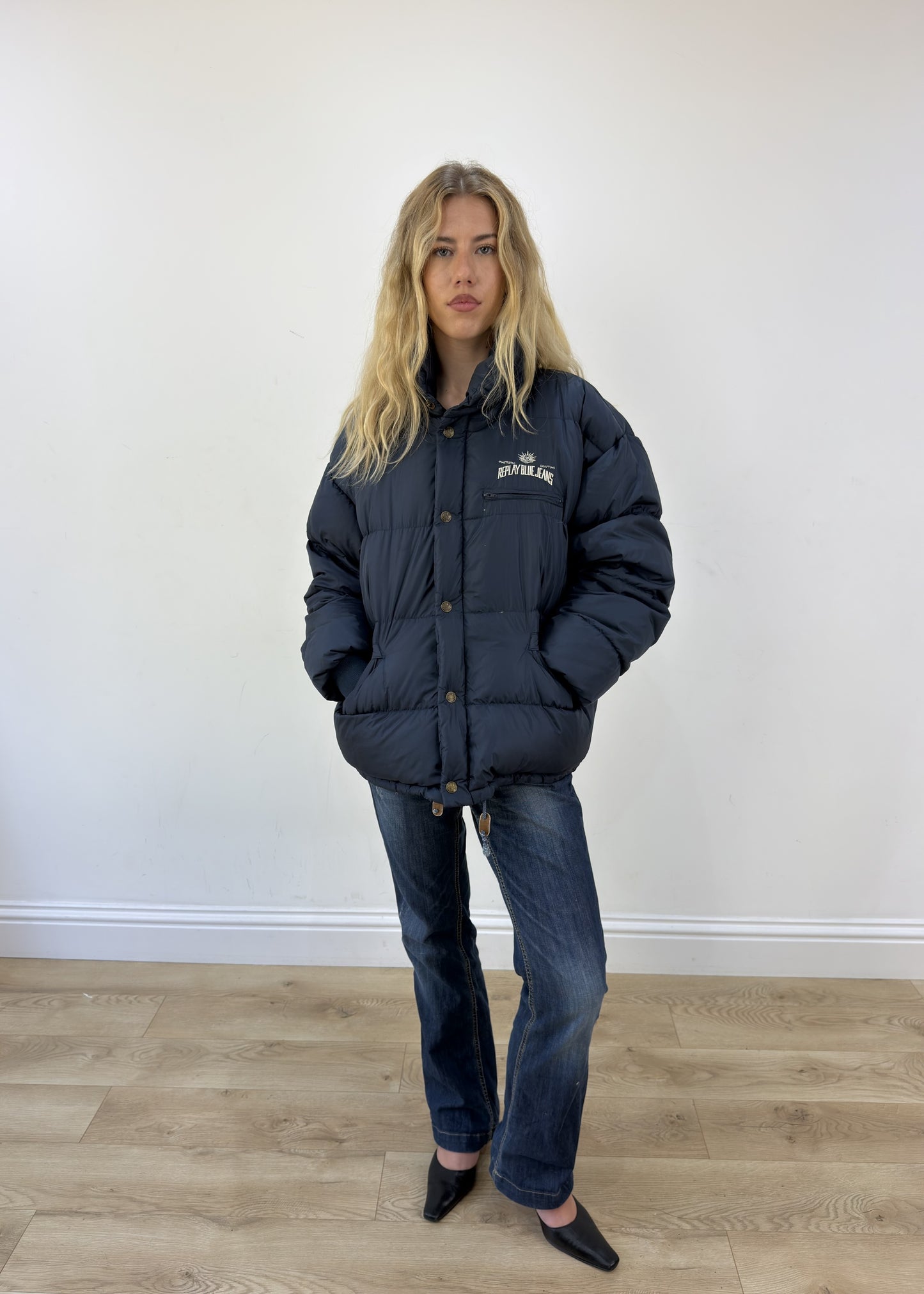 large navy Replay puffer jacket - full front