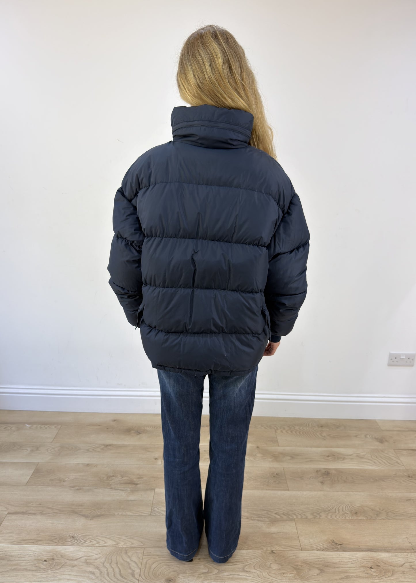large navy Replay puffer jacket - back view