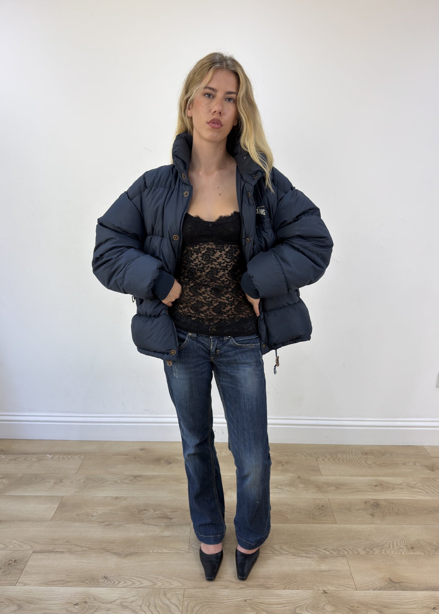 large navy Replay puffer jacket - open front