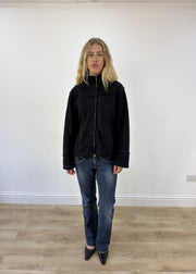 small black suede jacket with fur lining - full front