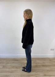 small black suede jacket with fur lining - side view