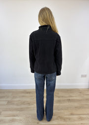 small black suede jacket with fur lining - back view