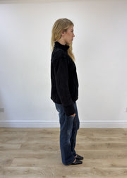 small black suede jacket with fur lining - other side view