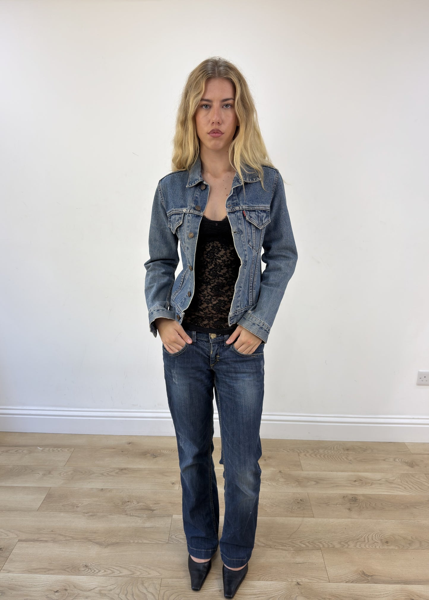 small blue Levi's denim jacket - open or alternate front