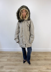 extra large beige Replay parka coat - full front