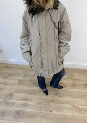 extra large beige Replay parka coat - aesthetic close-up