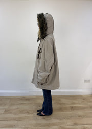 extra large beige Replay parka coat - side view