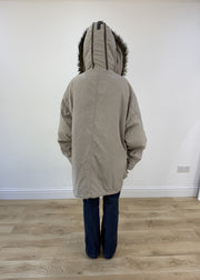 extra large beige Replay parka coat - back view