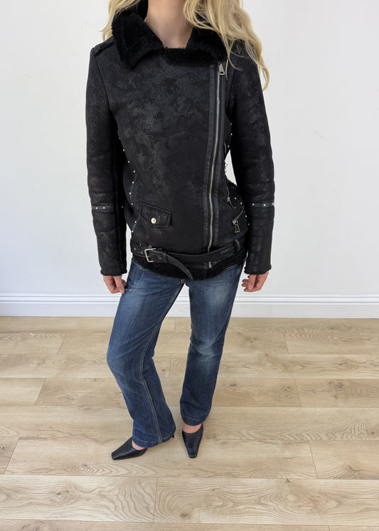 medium black fluffy studded jacket - aesthetic close-up