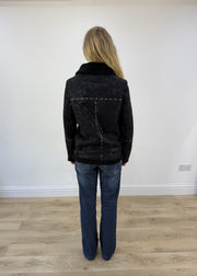medium black fluffy studded jacket - back view