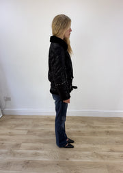 medium black fluffy studded jacket - other side view